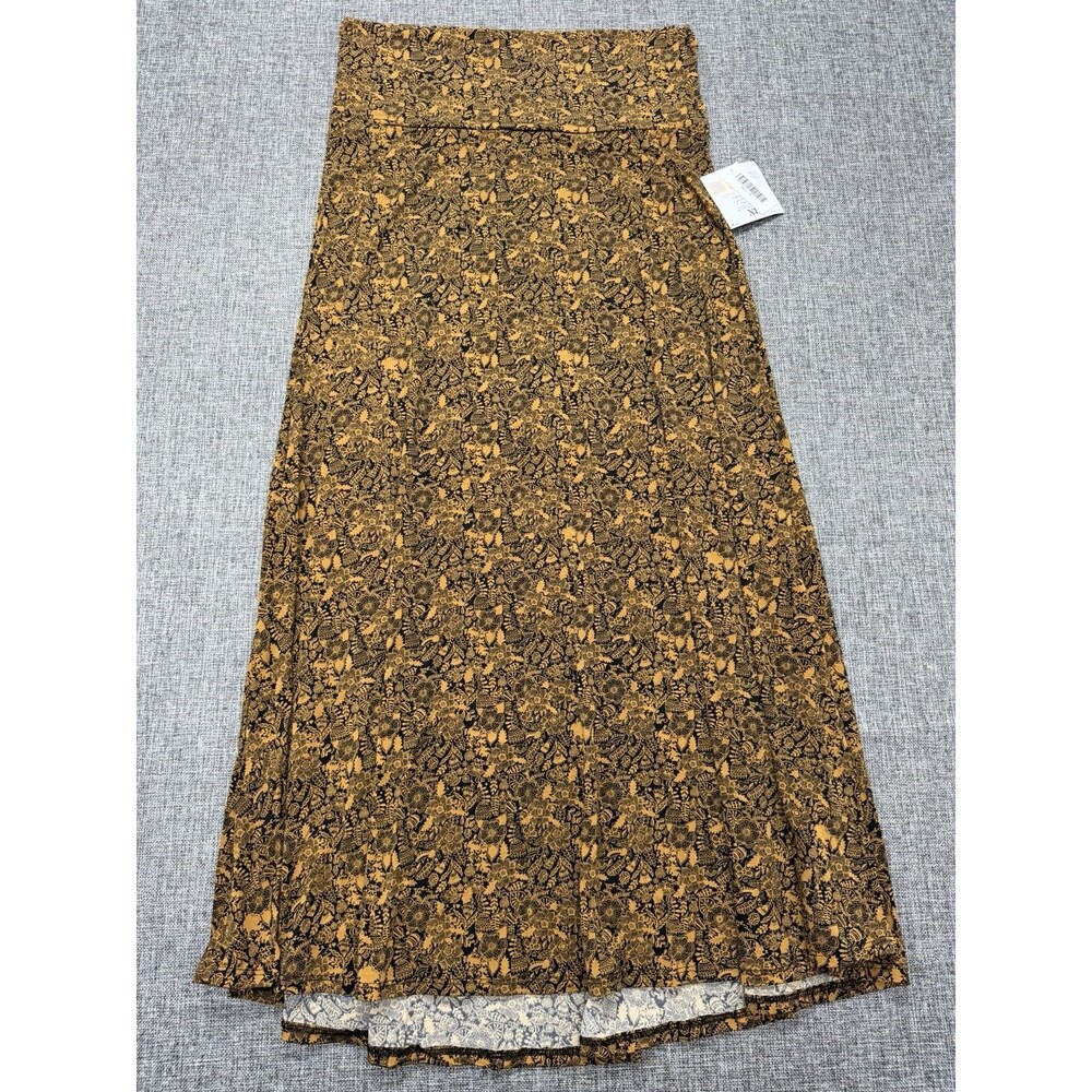 Lularoe NWT Maxi Skirt Gold And Black Floral Foliage Sz XL